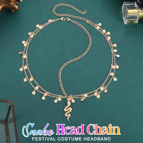 Kilshye Snake Head Chain Gold Sequin Headpiece Festival Costume Headband for Women