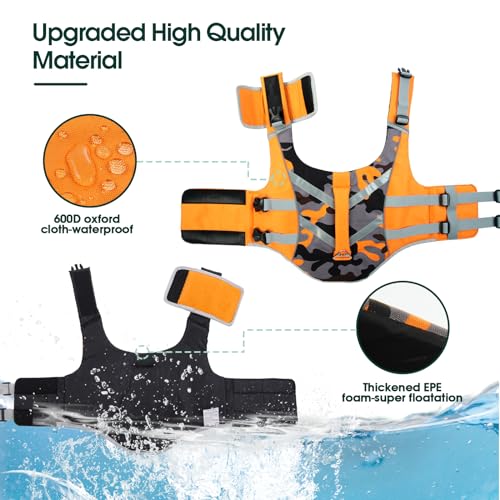 Kuoser High Visibility Dog Life Jacket with Reflective Stripes, Adjustable Ripstop Pet Life Preserver Swimsuit for Small, ...