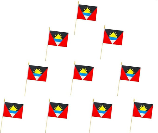10 Pack Antigua and Barbuda Flags -AG Handheld Flag- 5x8 in, Antigua Mini Flag. Suitable For Party Decorations, Store Disp...