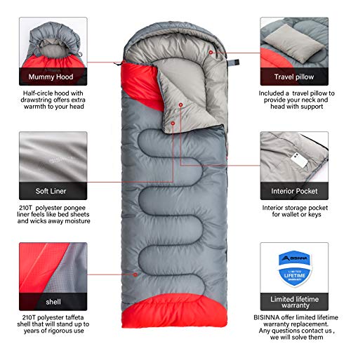 BISINNA Sleeping Bag with Pillow - 4 Season Backpacking Sleeping Bag Lightweight Waterproof Warm and Washable for Adults, ...