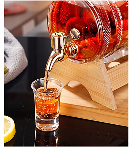 YYUNANG 1 Liter Glass Barrel Beverage Dispenser With Spigot and Stand Cold Drink Dispenser Wine Barrel Dispenser (Gold)
