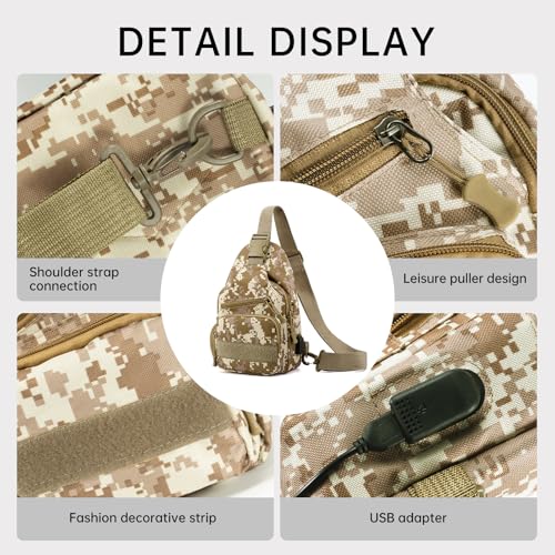 Men's Waterproof Oxford Canvas Messenger Bag with Camouflage Chest Bag for Outdoor Leisure Mountain Hiking, Adjustable Strap