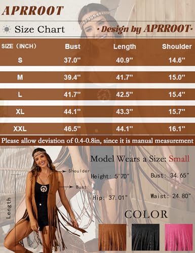 APRROOT Hippie Clothes for Women 5 Pcs 70s Outfits Disco Costume 60s Woman Halloween Costume Cowgirl Fringe Vest Country Concert Outfits Black L