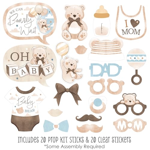 Big Dot of Happiness We Can Bearly Wait - Teddy Bear Baby Shower Photo Booth Props Kit - 20 Count