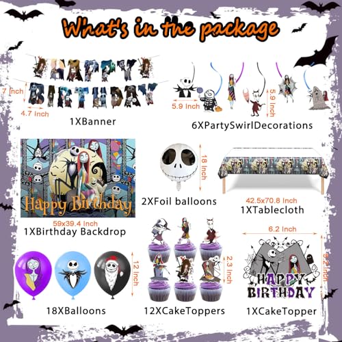 Favuit Birthday Decorations, Nightmare Christmas Party Supplies Halloween Birthday Party Decorations Set Includes Banner B...