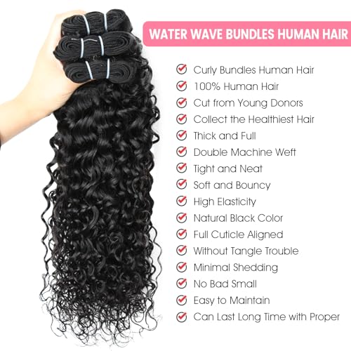 12A Human Hair Bundles Water Wave Bundles Human Hair,3 Bundles 22 24 26 Inch Triple Lifespan Virgin Remy Hair£¬100% Unprocessed Brazilian Virgin Hair£¬Weft Wet and Wavy Extensions for Black Women