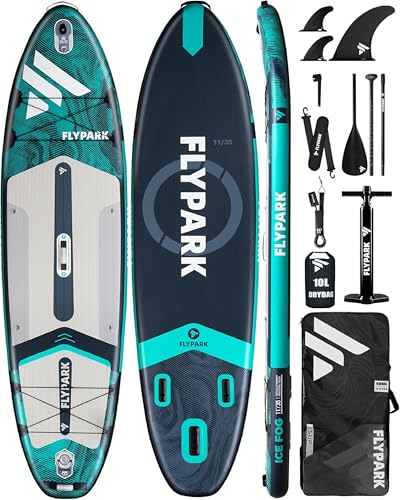 Flypark 10'8/11'x35'' Fishing&Family Stable Inflatable Paddle Boards, Extra Wide SUP Paddleboard Inflatable, 430lb Bearin...