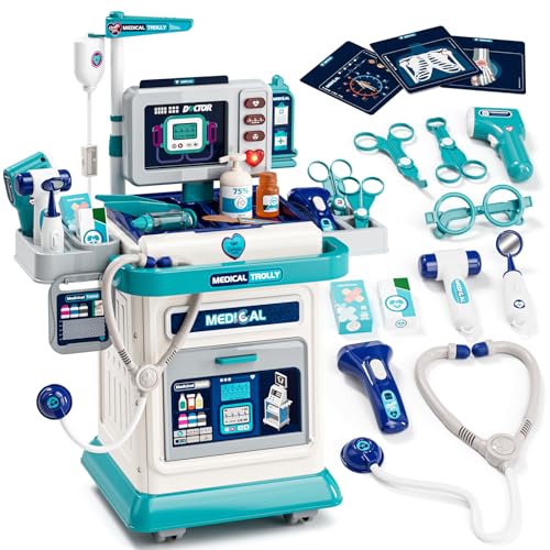 Lehoo Castle Doctor Kit for Toddlers 3-5, Kids Doctors Play Set, Mobile Cart with Lights and Sound, Pretend Play Stethosco...