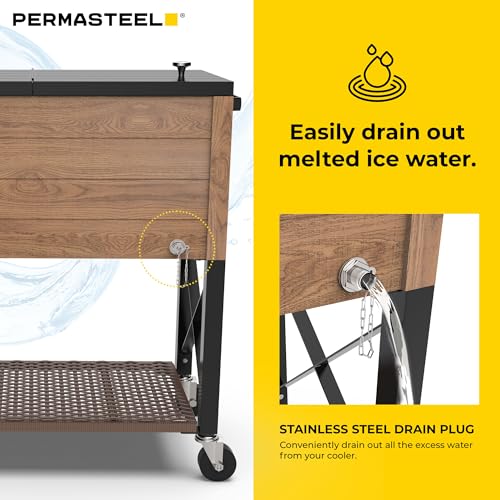 Permasteel 80 Quart Party Cooler, Rolling Ice Chest with Wheels and Handles for Indoor Outdoor Patio
