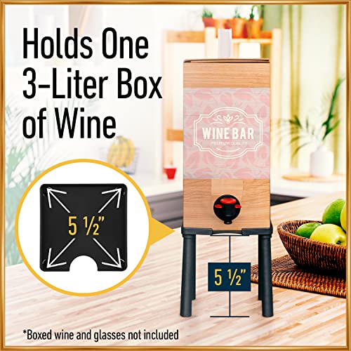 IMPRESA Boxed Wine Dispenser Stand - 3L Capacity, 5.5" H, Black, Glass Elevated Wine Box Stand - One-Hand Drink Dispensing