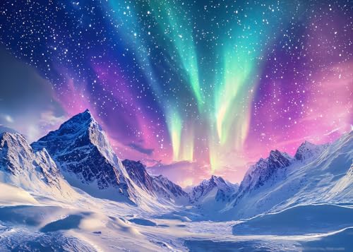 PONNYC Winnter Snow Northern Lights Backdrop Colorful Aurora Borealis Natural Scenery Snow Mountains View Night Starlit Ph...