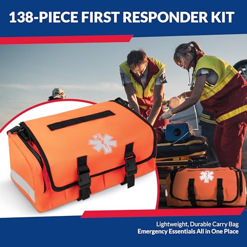 First Responder Trauma First Aid Kit Bag – Fully Stocked Emergency Medical Kit for Workplace, Vehicle & Home – OSHA & ANSI...