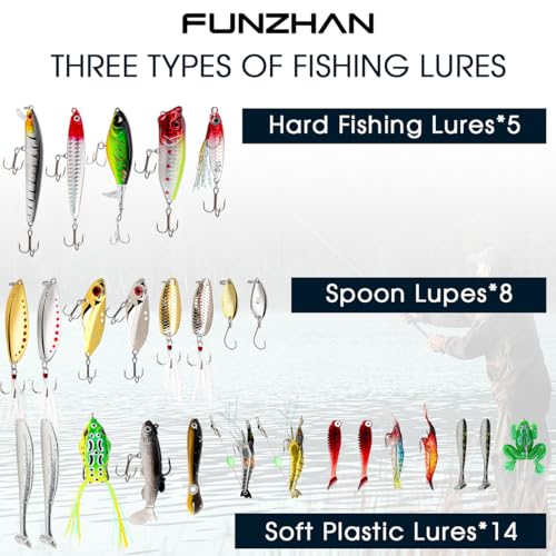 Funzhan 27Pcs Fishing Lures Kit Diving Bass/Trout/Pike Hard and Soft Lures Gift for Fishermen Freshwater or Saltwater Fish...