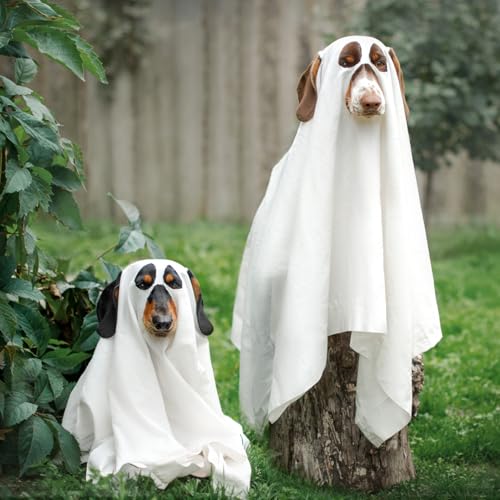 Ahzemepinyo Halloween Ghost Dog Costume - White Ghost Costume for Dogs & Cats with Opened Ear - Large