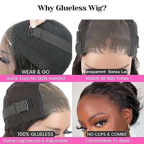 ISEE Wear and Go Glueless Wigs Bob Wigs Human Hair Pre Plucked Water Wave Lace Front Wigs Human Hair Upgraded No Glue Transparent Lace Closure Wigs Human Hair for Women Natural Black 14 Inch