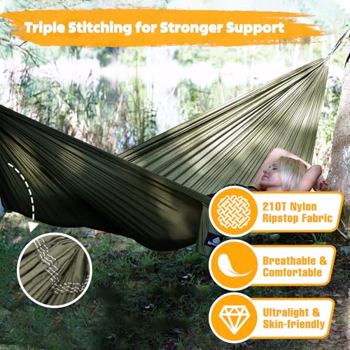 NATUREFUN Ultra-Light Travel Camping Hammock | 300kg Load Capacity,Breathable,Quick-Drying | 2 x Premium Carabiners,2 x Ny...