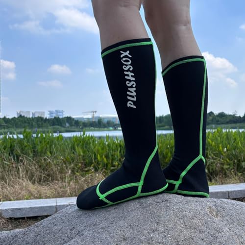 PLUSHSOX Premium Long Neoprene Wet Wading socks, no Bunching at Ankle, Wader Sock for Surfing Diving Fly Fishing, Gift Socks