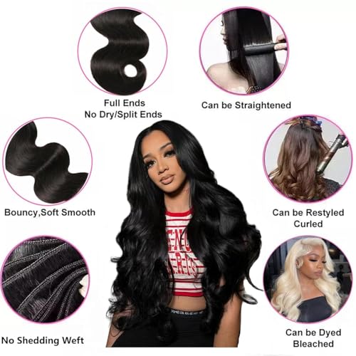 Brazilian Bundles Human Hair Body Wave Bundles 12a 100% Unprocessed Virgin Hair Bundle Deals Human Hair Weave 3 Bundle Human Hair Extensions For Woman Natural Black Color 14 16 18 Inch
