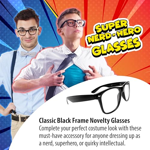 Kangaroo Black Fake Glasses - Classic Superhero Glasses Frames - Retro Clear Non-Prescription Nerd Costume Eyeglasses for ...