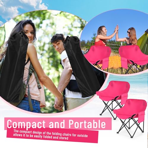 Seeloowy 2 Pack Compact Camping Chairs Portable Folding for Outside with Carry Bag Lightweight Moon Chairs for Travel Picn...