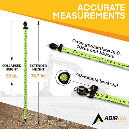 AdirPro 3-Position Snap-Lock Rover Rod (Green), & AdirPro Prism Pole Bipod – Carbon Fiber Bundle