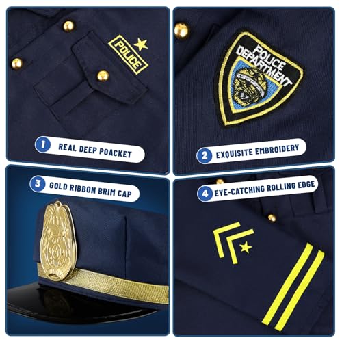 GIFTINBOX 12PCS Police Costume for Kids, Kids Police Officer Costume for Boys Girls with Accessories, Halloween Costumes f...