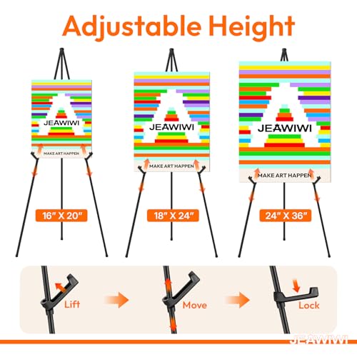 JEAWIWI 3PCS Black Easel Stand for Wedding Sign Stand, 66 Inch Lightweight Adjustable Art Easel for Display, Wedding Sign,...