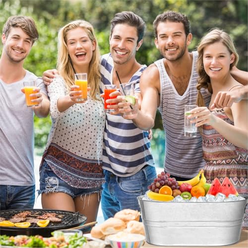 4 Pack Galvanized Tub Ice Bucket, 3 Gallon Large Metal Drink Buckets for Parties & Bars, Beer Beverage Tub with Carry Hand...