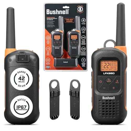 Bushnell LPX650 Walkie Talkie Radio - Reliable Quality, Rugged Floating Design, 2W Power for 42 Miles of Range, Two Way Radios Equipped for Wherever Life Takes You (2 Pack)