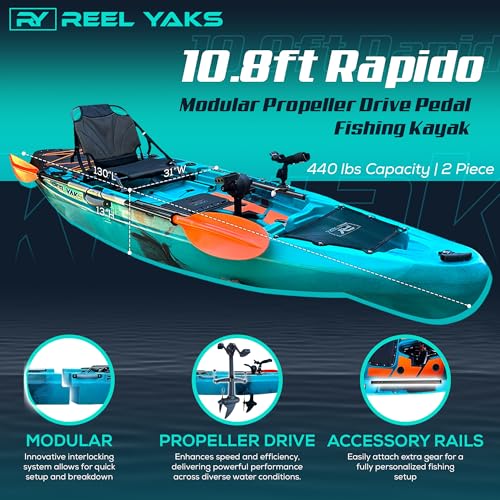 Reel Yaks Rapido Modular Fishing Kayak - 10.8ft Lightweight, Sit On Top Kayak for Adults & Youth - Stable & Portable, Idea...