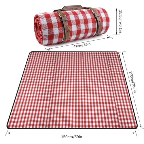 RealPero Extra Large Picnic Blanket Waterproof Camping Mat Rug with PU Carrier Soft Lightweight Portable Outdoor Mat for T...