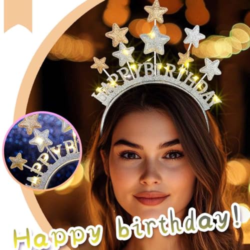 Aceorna Light Up Stars Headbands LED Gold Birthday Hairbands Glowing Happy Birthdays Crowns Head Bands Glitter Birthday Ha...