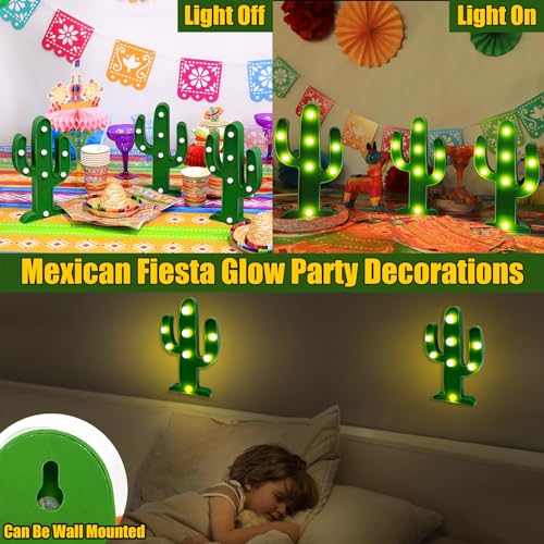 Extra Large - 3 Pack LED Cactus Light Cinco de Mayo Decorations 10 x 5.5 Inch Cactus Decor Mexican Fiesta Party Decoration...