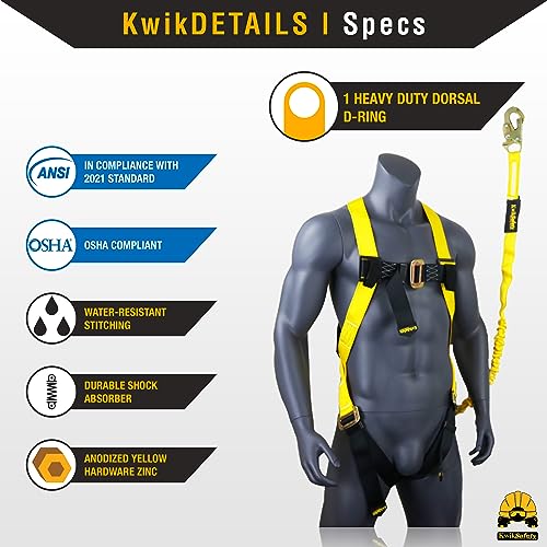 KwikSafety - SCORPION Safety Harness [w/Attached 6ft Lanyard] Safety Harness Fall Protection Kit ANSI OSHA
