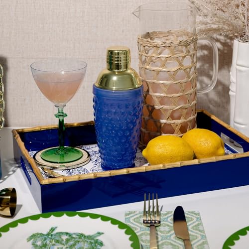 Lilly Pulitzer Hobnail Glass Cocktail Shaker with Gold Lid, Cute Bar Accessories, Drink Shaker for Home Bar Set, Blue Stre...