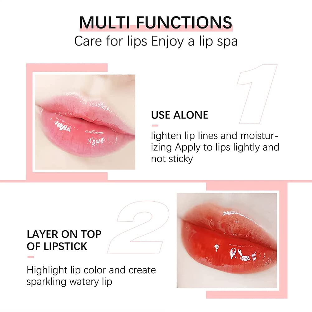2PCS Hydrating Lip Glow Oil, Lip Oil Gloss Transparent Toot Tinted Nourishing Long Lasting Repairing Lightening Lip Lines (RASPB