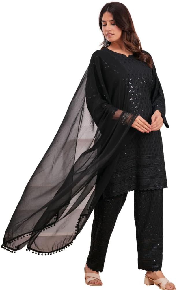 LONIX Women’s Chikankari Kurta Set – 100% Cotton Embroidered Indian Dress for Wedding, Festival & Parties
