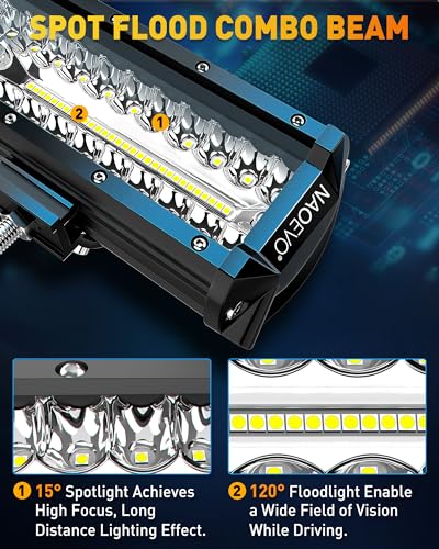 NAOEVO 12 Inch LED Light Bar, 300W 30000LM LED Offroad/Driving/Fog Lights with Wiring Harness Kit, Spot Flood Work Lights ...