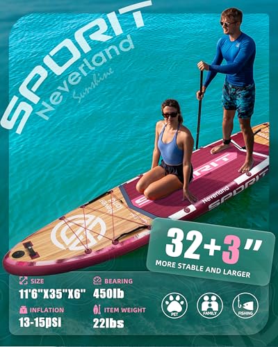 SPORIT 11'6×35" Super Wide Inflatable Stand Up Paddle Board, Ultra Stable SUP Board for Adults, 450lb Capacity with Should...