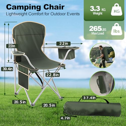 VTOY Folding Camping Chairs Durable 600D Oxford, Portable Outdoor Chair with Cooler Pouch, Cup Holder & Storage Pocket for...