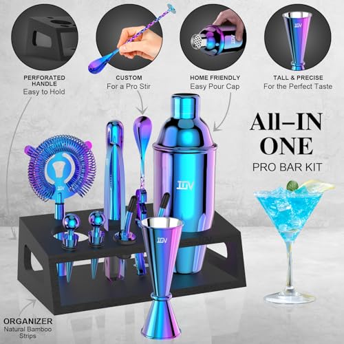 IOV Mixology Bartender Kit with Stand | 12-Piece Cocktail Shaker Set | 24oz Martini Shaker Set for Drink Mixing | Bar Set ...