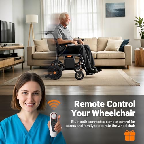 28lbs Ultralight Foldable 100% Carbon Fiber Electric Wheelchairs for Adults, FreeWink Bluetooth Control 28 Miles Long Rang...