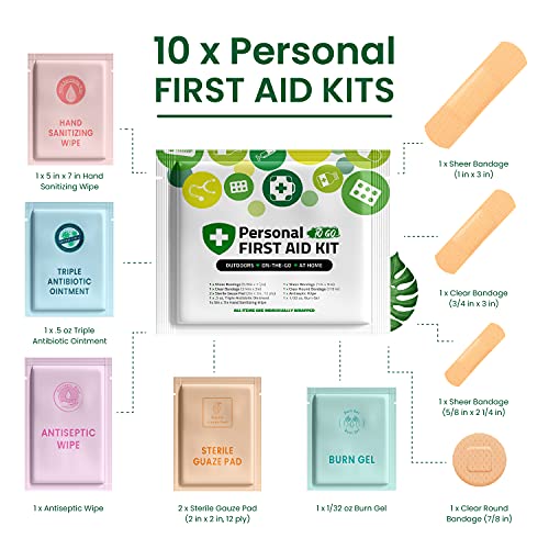 Portable Travel Size First Aid Kit - 10 Pack | Perfect for Home, Office, Car, School, Business, Travel, Hiking, Hunting, a...