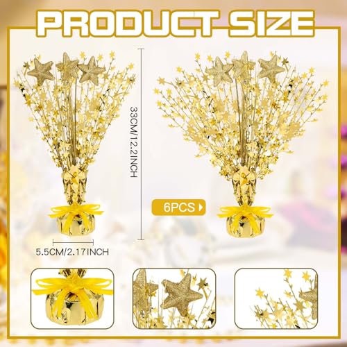 Wenqik 6 Pcs Spray Centerpiece Foil Star Centerpieces New Year Christmas Metallic Star Table Decorations for Party Event A...