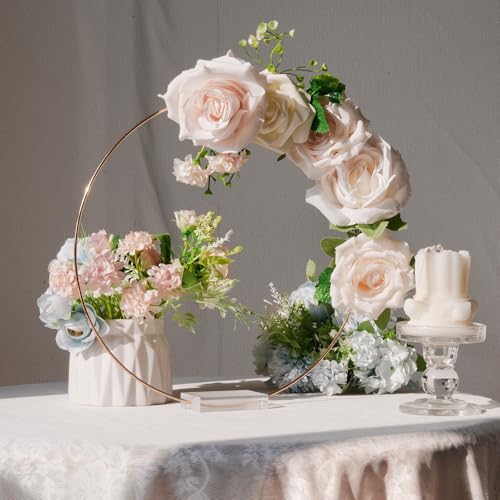 GUDELAK 24 PCS 12 Inch Floral Hoop Centerpiece Table Decorations, Metal Gold Centerpieces for Table with Acrylic Base, Wed...