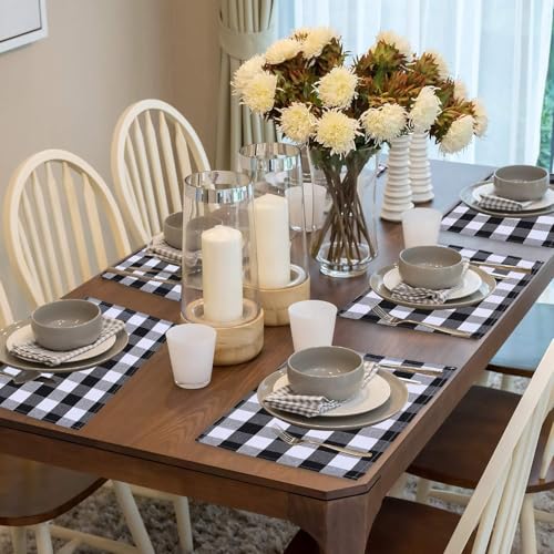 Aneco 4 Pack Buffalo Plaid Placemats Checkered Place Mats Double Layer Placemats 13 x 19 Inches Decorative Kitchen Cotton ...