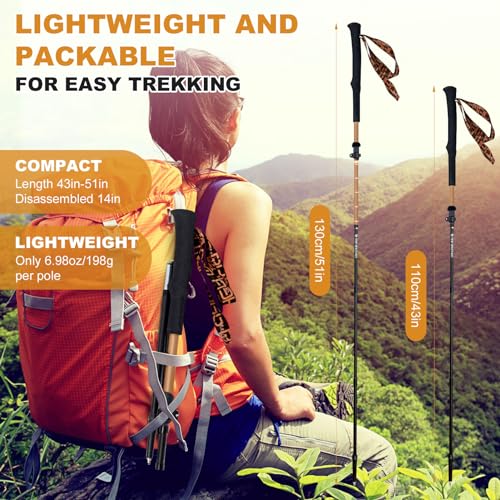 Trekking Poles,Lightweight,Foldable Hiking Poles for Backpacking Gear,Walking Sticks for Hiking,Carbon Fiber Trekking Pole...