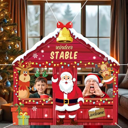 Christmas Reindeer Stable Photo Booth Santa Claus Party Background Christmas Elk Reindeer Hanging Sign Backdrop Xmas Holid...