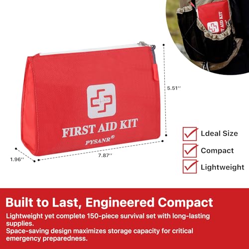 Small First Aid Kit, 150 Piece with Foil Blanket & Scissors, Mini First Aid Bag for Emergency, Home, Camping, Travel, Spor...