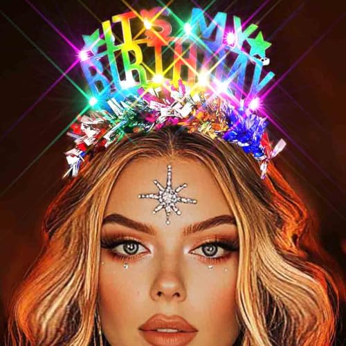 Zoestar Light Up Happy Birthday Headband Glowing Birthday Accessories for Women